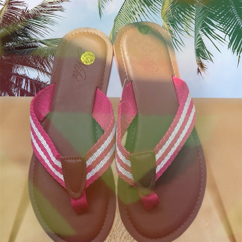 Vibrant Pink and Brown Flip Flops